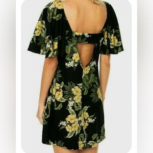 FARM Rio Black and Yellow Floral Backless Dress